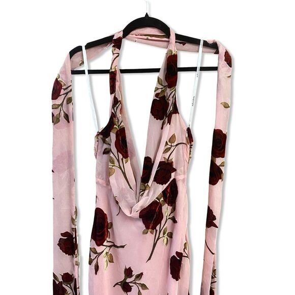 For Love And Lemons Velvet Halter Maxi Rose
Pink Floral Backless gown Revolve S - Picture 7 of 12